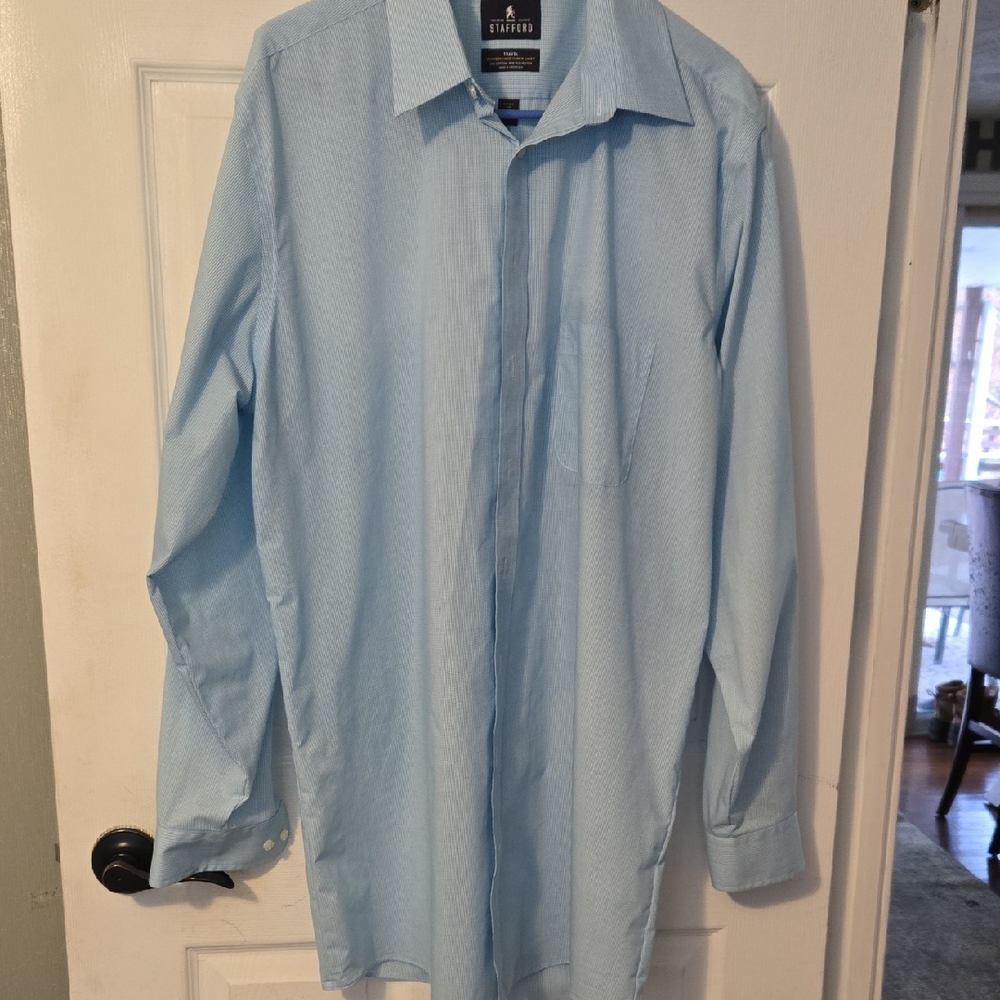 Stafford Men's Sky Blue Travel Performance Dress Shirt Size 17 XTall Fit